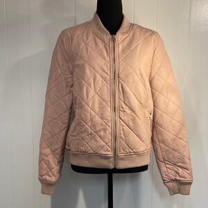 Guess Jacket Quilted Faux Leather Bomber Blush Pink Neutral LA Style Size Large